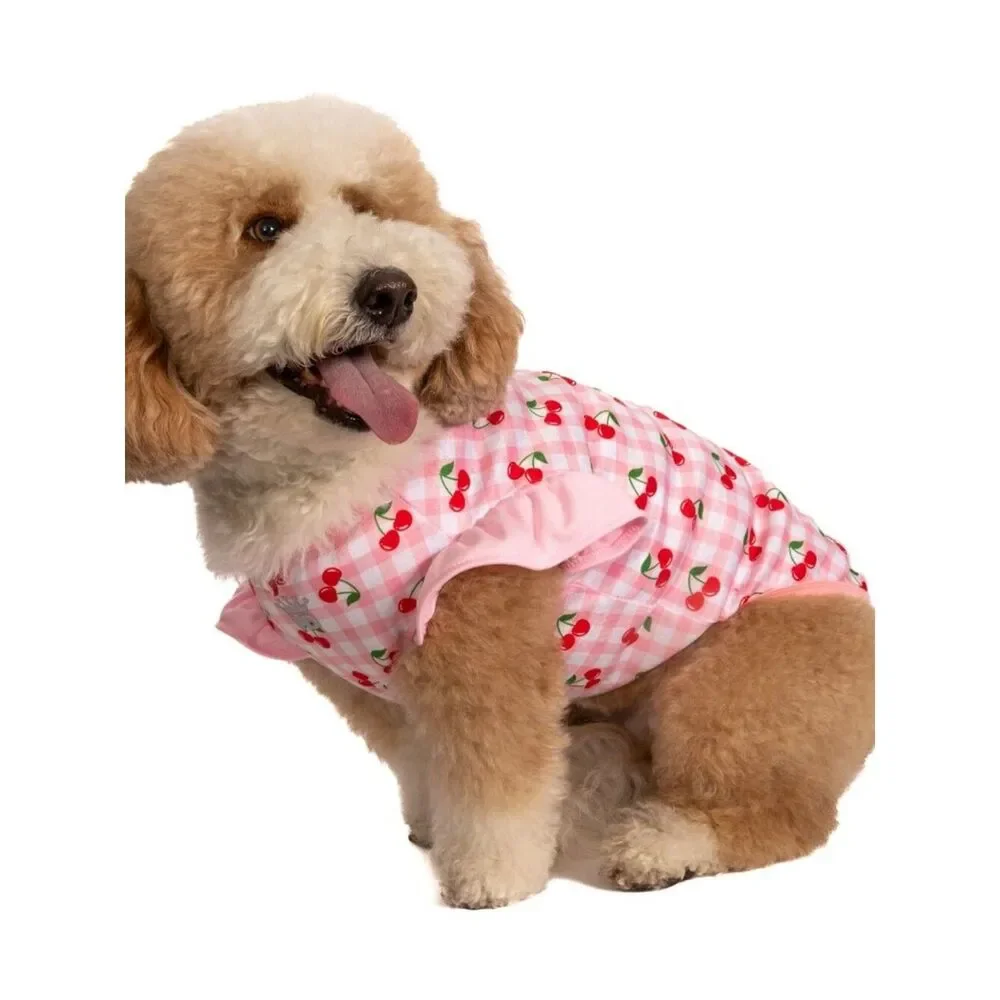 Cherry Gingham Ruffle Pet Shirt - sz M (18-20